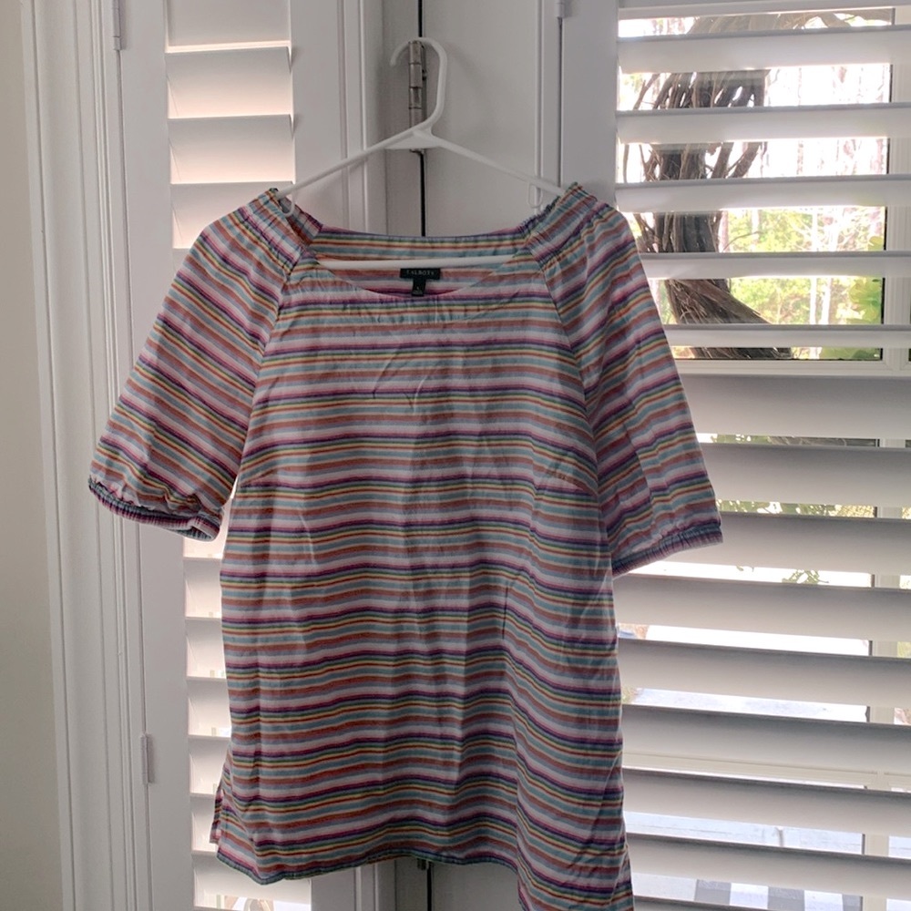 Talbots Size L multi color stripe shirt!  Gorgeous colors! Change 2off shoulder